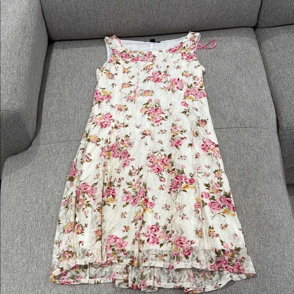Floral Sleeveless Womens Dress - Pink and White